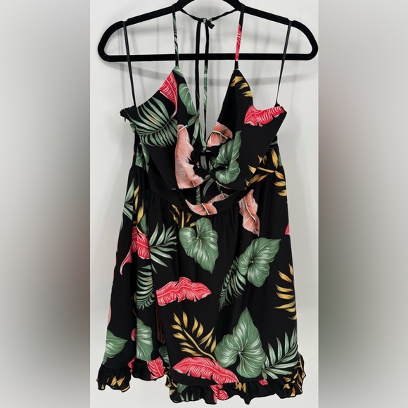 Women's Tropical Halter Tie Cut Out Mini Dress - Picture 4 of 13